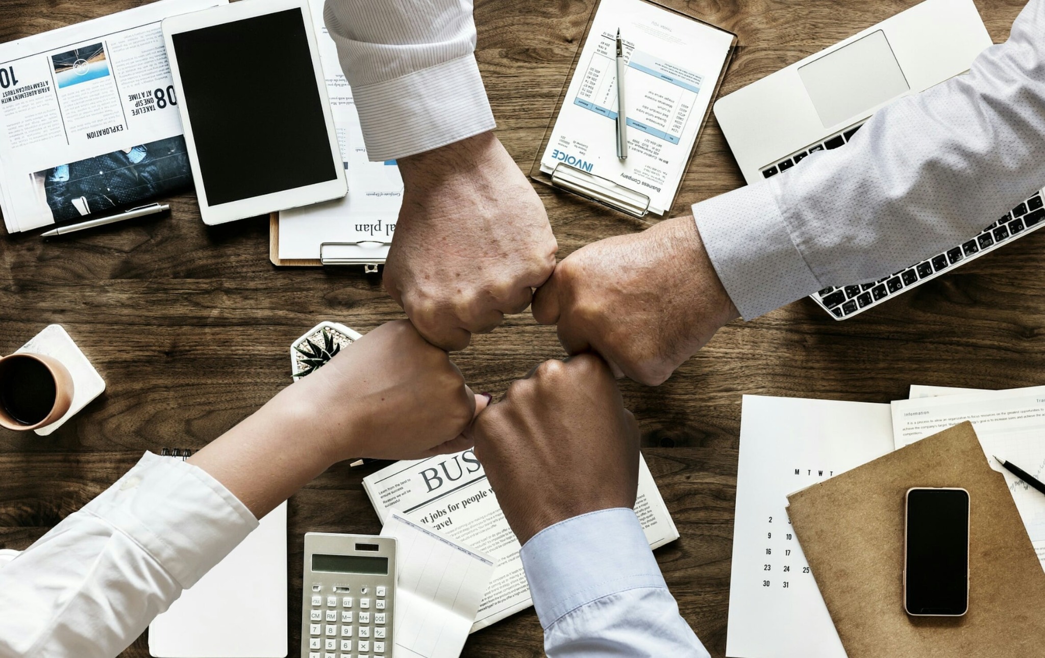 Colleagues collaborating around a table