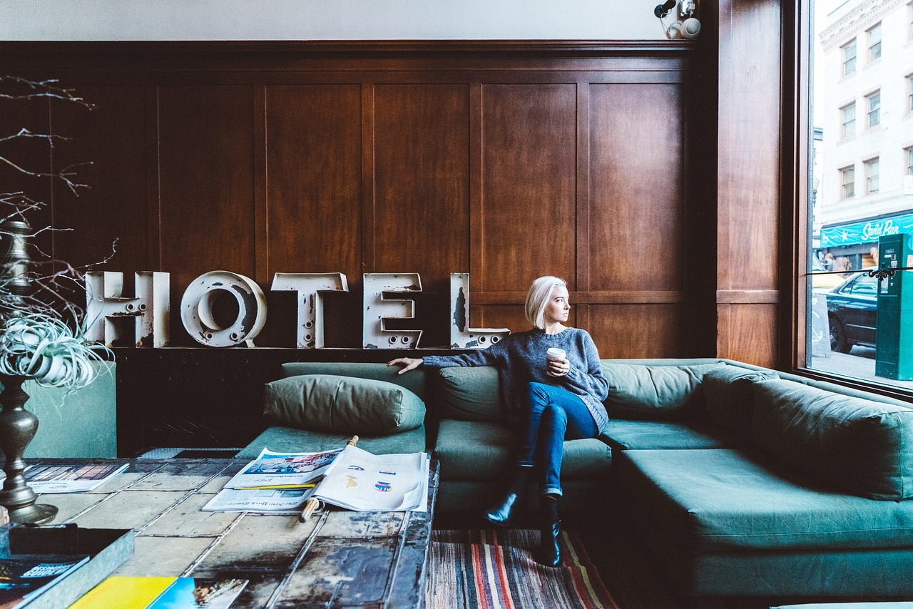 Guest relaxing in a hotel lounge